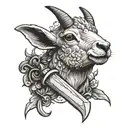 dagger through gothic lamb head tattoo design idea