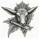 dagger through gothic lamb head tattoo design idea