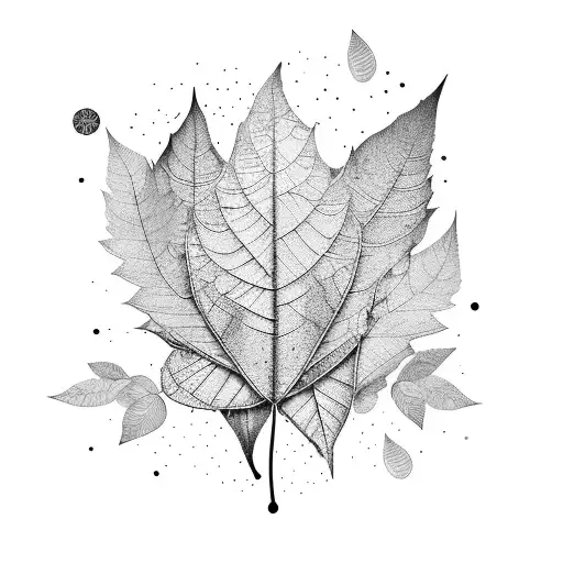 leaves, glitchy artifacts, bits which are calm and bits which are distorted tattoo design idea