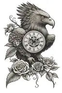 eagle carrying rose rose stem a quote  broken time piece and rose  tattoo design idea