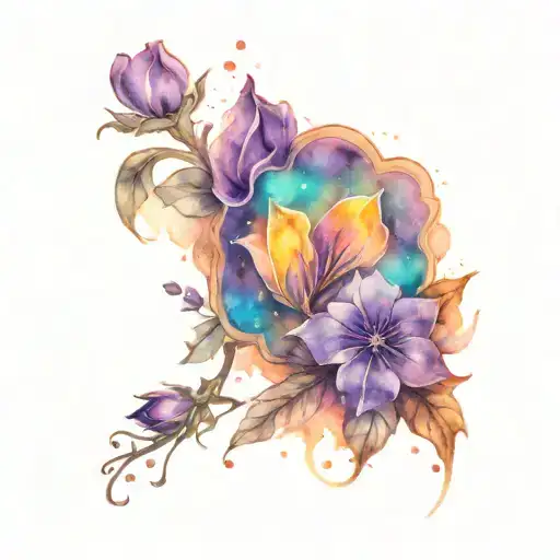 trippy flowers galaxy tombstone amethyst  tattoo design idea