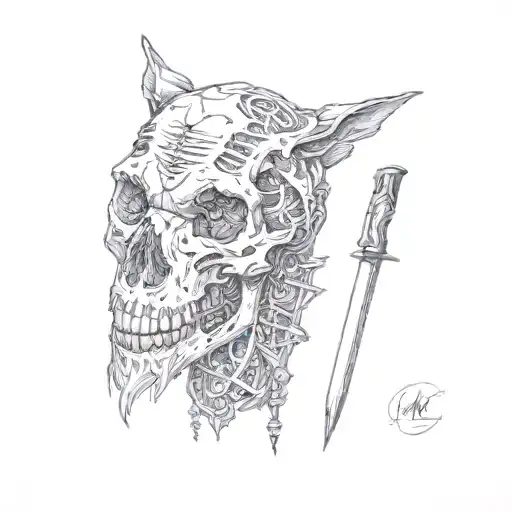 dog skull  aggressive tattoo design idea