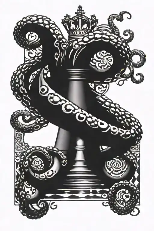 chess and octopus wrapped tattoo design idea