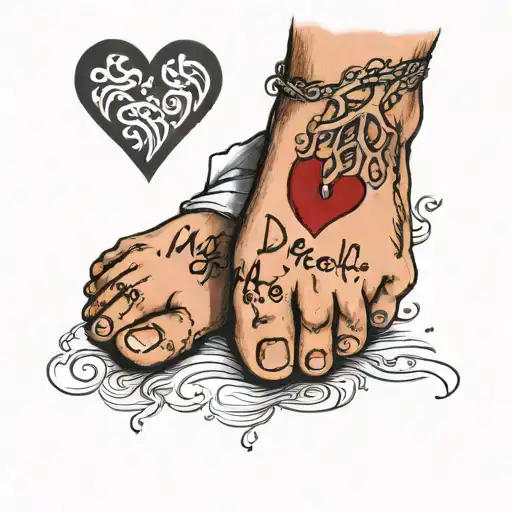 my newborns hand and foot print with heart beat, name and date  tattoo design idea