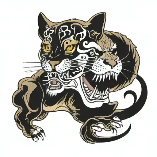 puma with skull wearing tattoo design idea