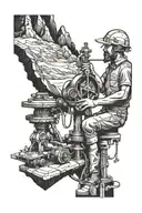 A millwright working on a mechanical mountain scene tattoo design idea