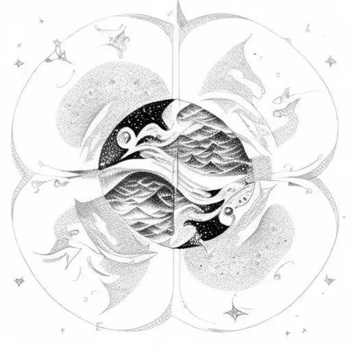 A celestial Pisces constellation surrounded by ocean waves tattoo design idea