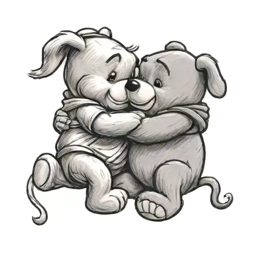 Winnie the pooh and a care bear holding each other tattoo design idea