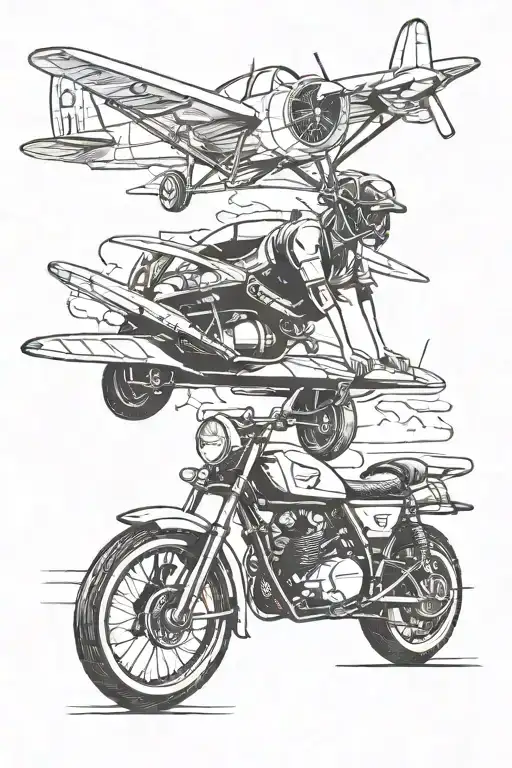 plane, motorcycle, mechanic working tattoo design idea
