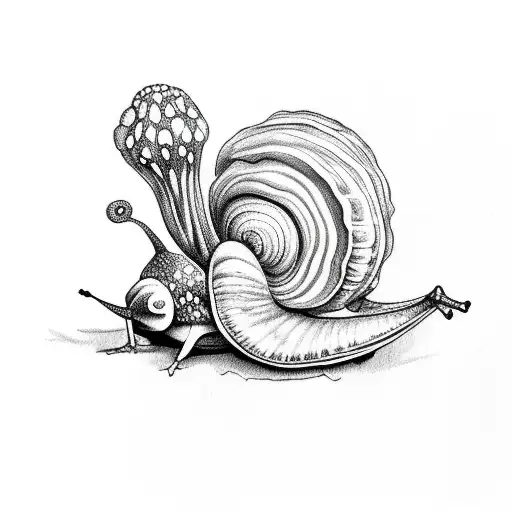 snail with morel mushrooms growing on its back  tattoo design idea