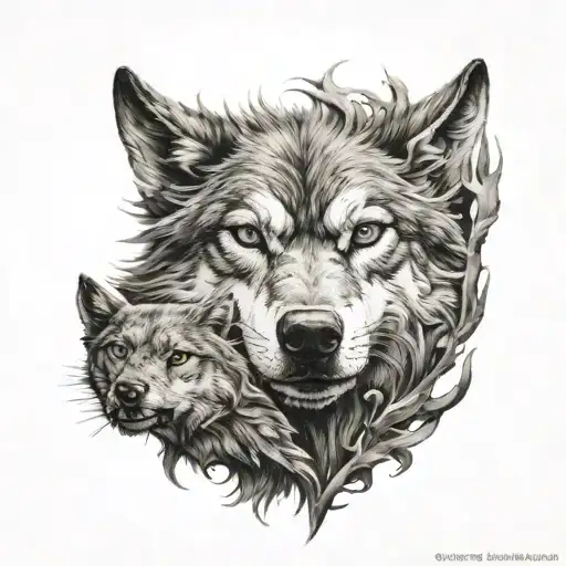 wolf guarding it demon tattoo design idea