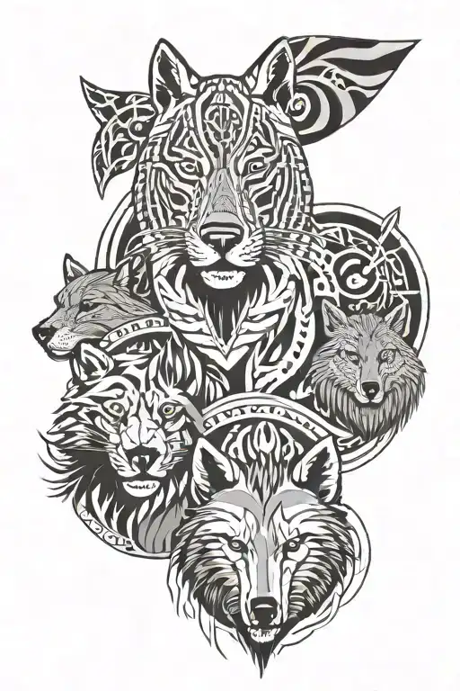  ChatGPT Black and gray Quebecois-style tattoo featuring animal prints (mouse, raccoon, wolf, bison, capybara), tattoo design idea