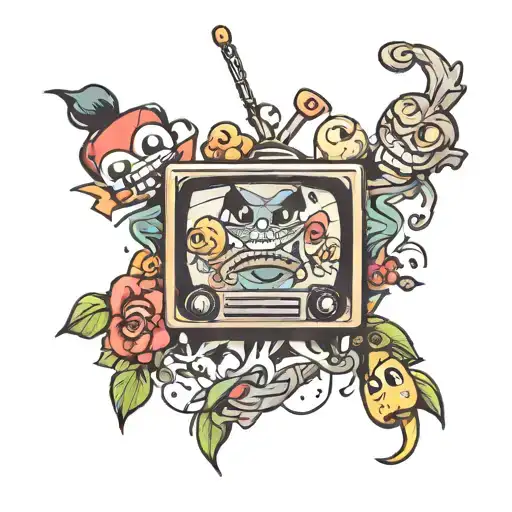 TV with cartoons tattoo design idea