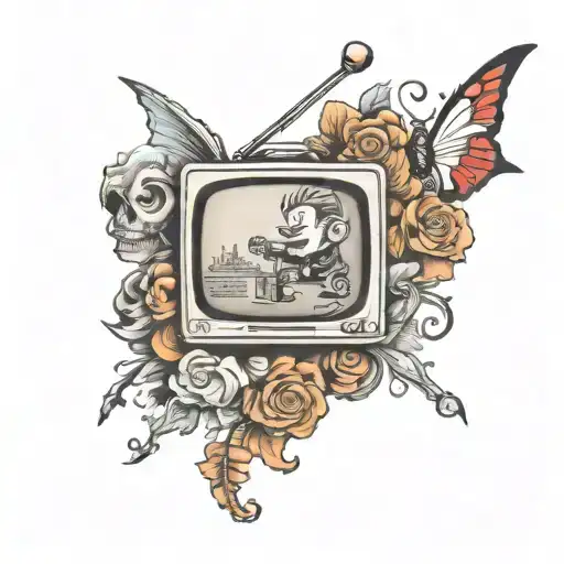 TV with cartoons tattoo design idea