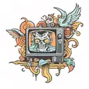TV with cartoons tattoo design idea