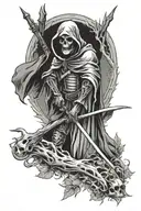 Grim reaper bow hunting scene tattoo design idea