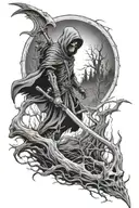 Grim reaper bow hunting scene tattoo design idea