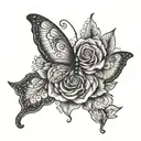 Butterfly and rose mandala hand tattoo in a dotwork style tattoo design idea