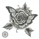 Butterfly and rose mandala hand tattoo in a dotwork style tattoo design idea