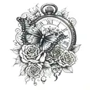 Butterfly and rose pocket watch tattoo in a dotwork style tattoo design idea