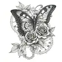 Butterfly and rose pocket watch tattoo in a dotwork style tattoo design idea