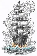 burn the boats coloured fire tattoo design idea