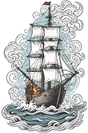 burn the boats coloured fire tattoo design idea