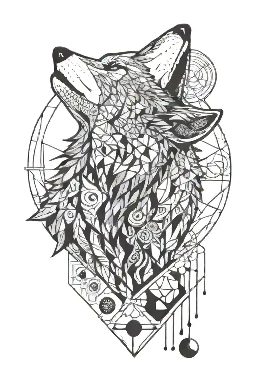 wolf howling at the moon tattoo design idea