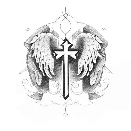cross with angel wings tattoo design idea