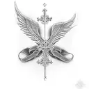 cross with angel wings tattoo design idea