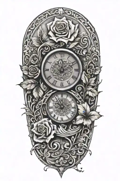 rose clock tribal  silver fern  tattoo design idea