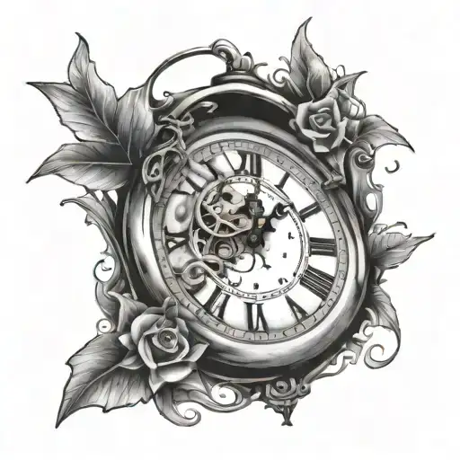 broken clock face with hands at 8 and 2 tattoo design idea