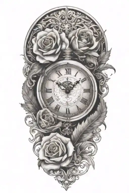 rose clock tribal  silver fern  tattoo design idea