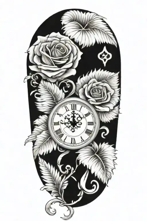 rose clock tribal  silver fern  tattoo design idea