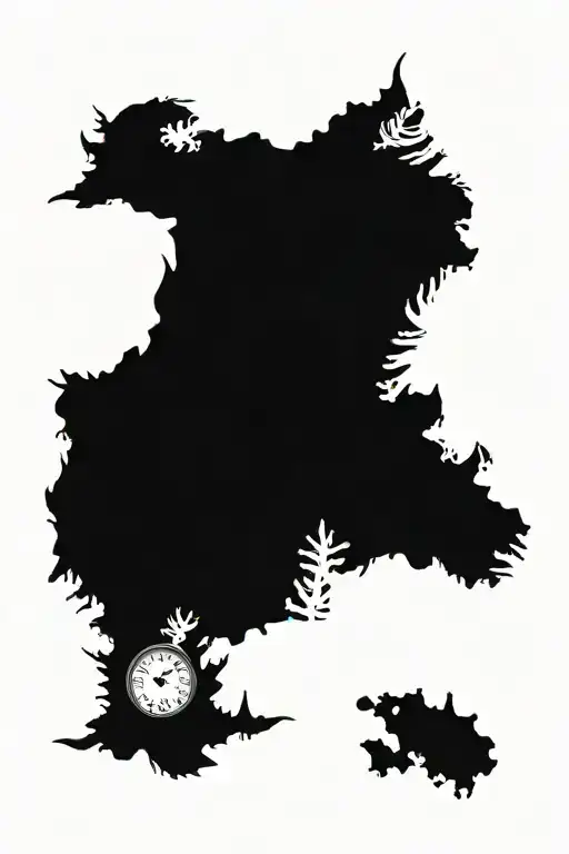 big ben clock  face and silver fern tribal tattoo design idea