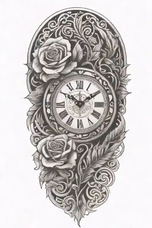 rose clock tribal  silver fern  tattoo design idea