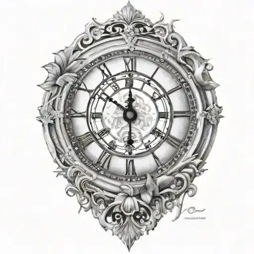 big ben clock face with maroi silver fern surround tattoo design idea