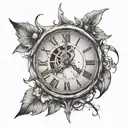 broken clock face with hands at 8 and 2 tattoo design idea