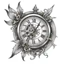 broken clock face with hands at 8 and 2 tattoo design idea
