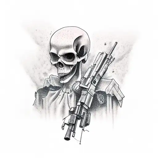 Grim Reaper with a sniper rifle in camouflage  tattoo design idea
