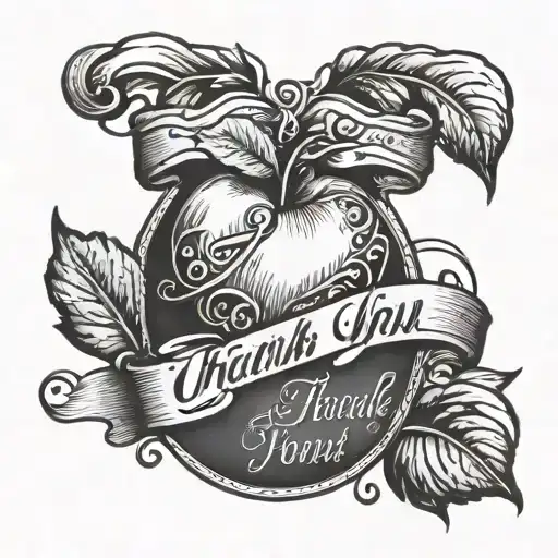 cursive thank you, apple, teacher, college diploma tattoo design idea