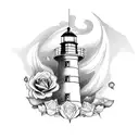 Lighthouse with Roses tattoo design idea