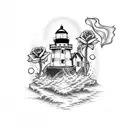 Lighthouse with Roses tattoo design idea
