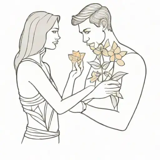 Leila and Jay holding flowers tattoo design idea