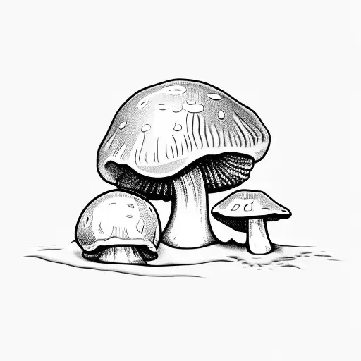  Three mushrooms, with an oyster floor and instead of pearls the others have eyes. as background diamond bars tattoo design idea