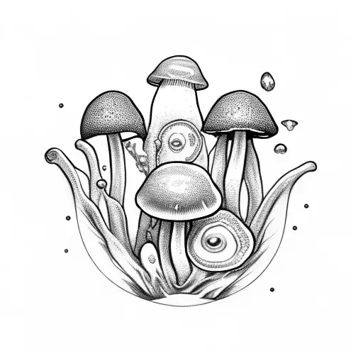  Three mushrooms, with an oyster floor and instead of pearls the others have eyes. as background diamond bars tattoo design idea