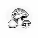  Three mushrooms, with an oyster floor and instead of pearls the others have eyes. as background diamond bars tattoo design idea