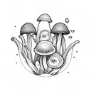  Three mushrooms, with an oyster floor and instead of pearls the others have eyes. as background diamond bars tattoo design idea
