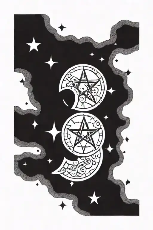 Witchy symbols with moons tattoo design idea