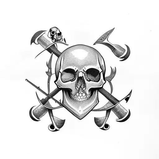flats fishing skiff with skull and crossbones tattoo design idea
